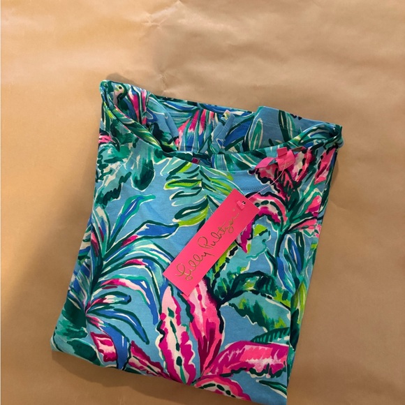 Lilly Pulitzer Fontaine Top Cotton 3/4 Sleeve Porto Blue In The Trees Size Large - Picture 2 of 7